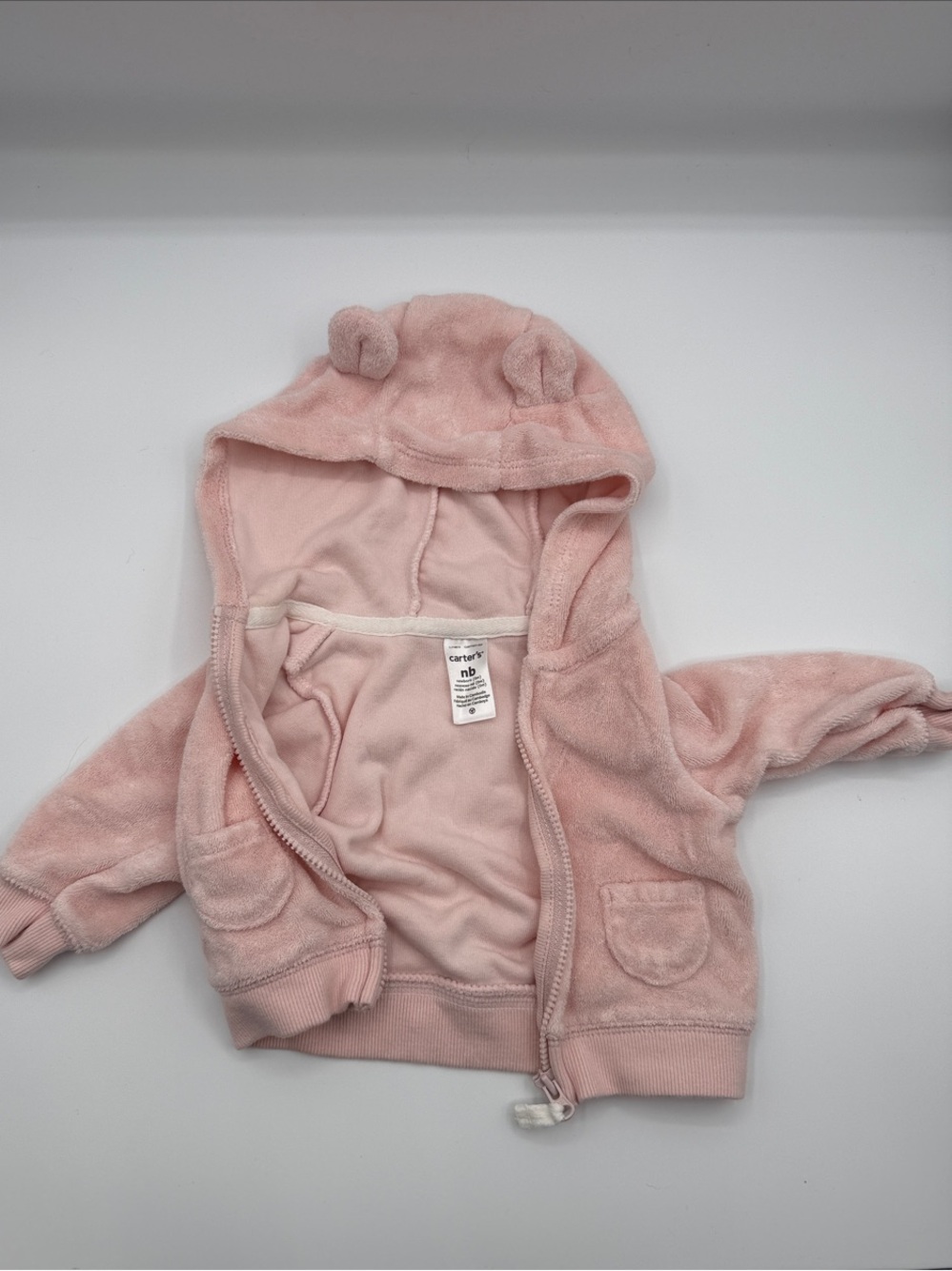 Newborn Carter's Light Pink Plush Hooded Zip Jacket with Ears